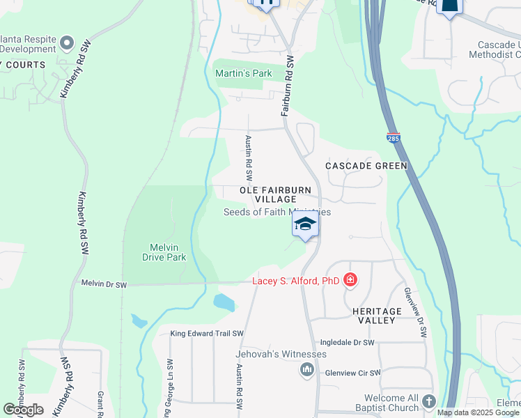 map of restaurants, bars, coffee shops, grocery stores, and more near 1544 Austin Road Southwest in Atlanta