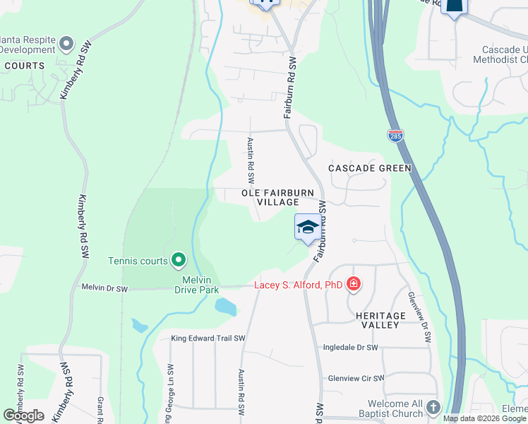 map of restaurants, bars, coffee shops, grocery stores, and more near 1524 Austin Road Southwest in Atlanta