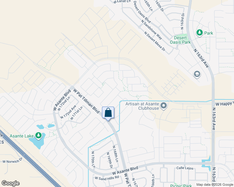 map of restaurants, bars, coffee shops, grocery stores, and more near North Pat Tillman Boulevard in Surprise