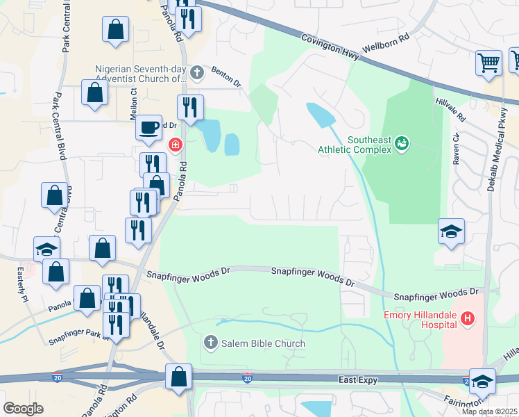 map of restaurants, bars, coffee shops, grocery stores, and more near 5348 Shirewick Lane in Lithonia