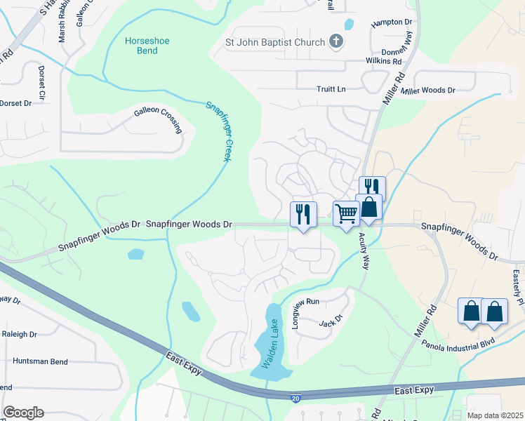 map of restaurants, bars, coffee shops, grocery stores, and more near 2549 Terrace Trail in Decatur
