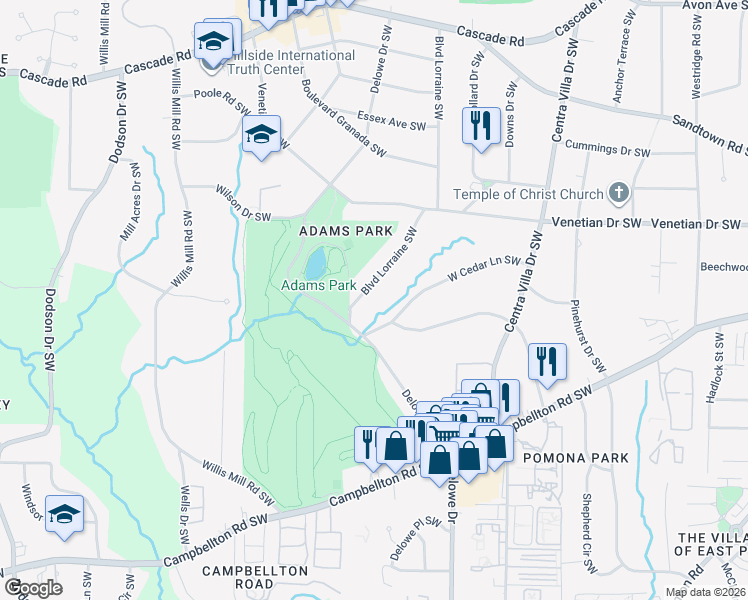 map of restaurants, bars, coffee shops, grocery stores, and more near 1598 Blvd Lorraine Southwest in Atlanta