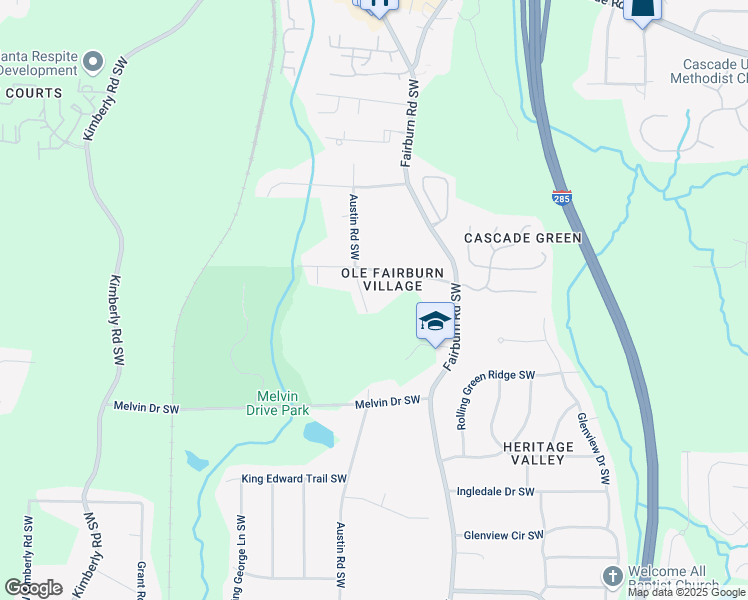 map of restaurants, bars, coffee shops, grocery stores, and more near 1544 Austin Road Southwest in Atlanta