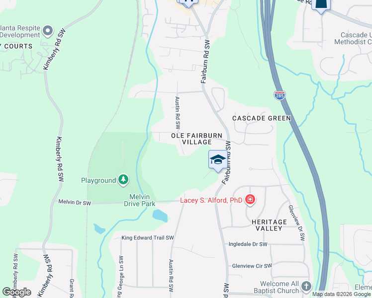 map of restaurants, bars, coffee shops, grocery stores, and more near 1524 Austin Road Southwest in Atlanta
