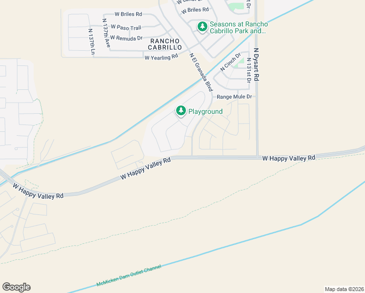 map of restaurants, bars, coffee shops, grocery stores, and more near 25152 North 134th Drive in Peoria