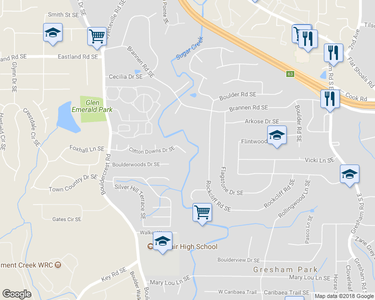 map of restaurants, bars, coffee shops, grocery stores, and more near 2630 Clifton Run Place in Atlanta