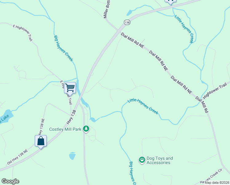 map of restaurants, bars, coffee shops, grocery stores, and more near 2507 Stream View Drive in Conyers
