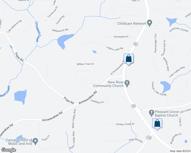 map of restaurants, bars, coffee shops, grocery stores, and more near 3501 Willow Tree Circle in Douglasville