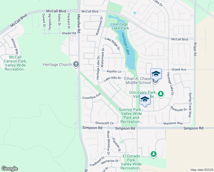 map of restaurants, bars, coffee shops, grocery stores, and more near 28108 Little Lake Court in Menifee