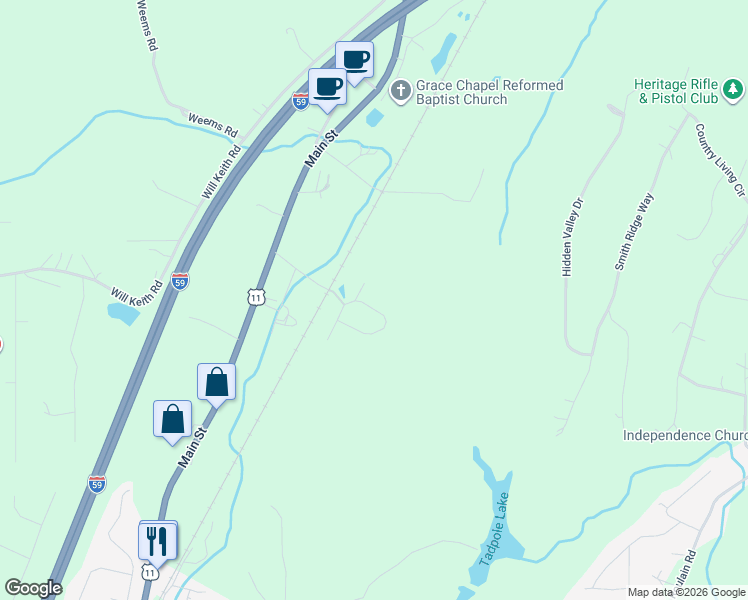 map of restaurants, bars, coffee shops, grocery stores, and more near 100 Angus Street in Trussville