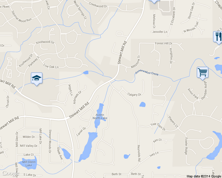 map of restaurants, bars, coffee shops, grocery stores, and more near 3395 Long Lake Drive in Douglasville