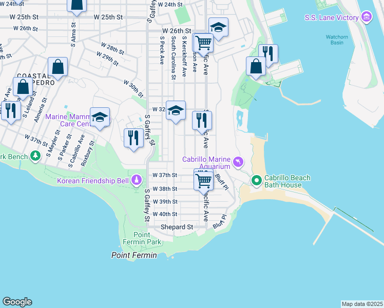 map of restaurants, bars, coffee shops, grocery stores, and more near 3519 South Denison Avenue in Los Angeles