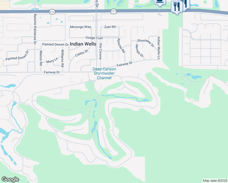 map of restaurants, bars, coffee shops, grocery stores, and more near 46115 Garnet Court in Indian Wells