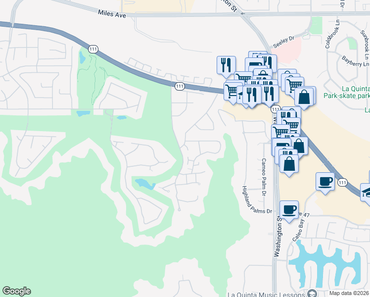 map of restaurants, bars, coffee shops, grocery stores, and more near 78505 Yavapa in Indian Wells