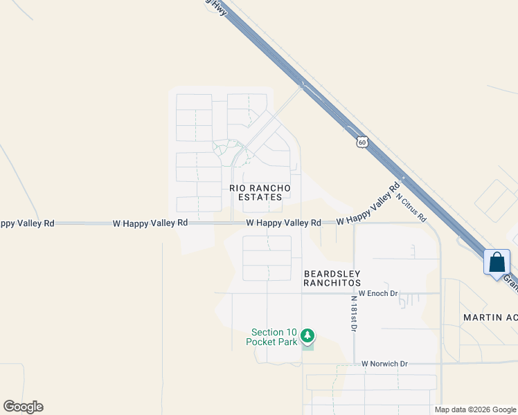map of restaurants, bars, coffee shops, grocery stores, and more near 18410 West Hackamore Drive in Wittmann