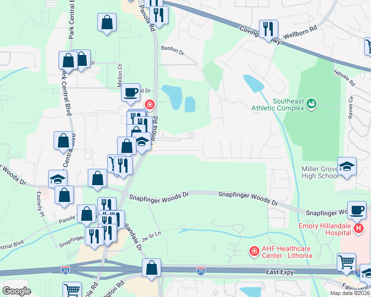 map of restaurants, bars, coffee shops, grocery stores, and more near 5332 Shirewick Drive in Lithonia