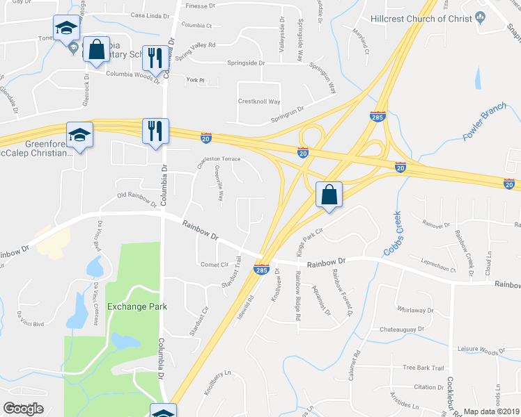 map of restaurants, bars, coffee shops, grocery stores, and more near 3530 Kingsbrooke Court in Decatur