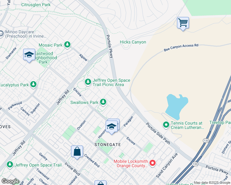 map of restaurants, bars, coffee shops, grocery stores, and more near 57 Stanza in Irvine