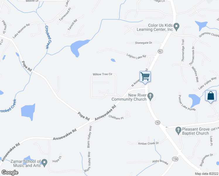 map of restaurants, bars, coffee shops, grocery stores, and more near 3844 Willow Tree Circle in Douglasville