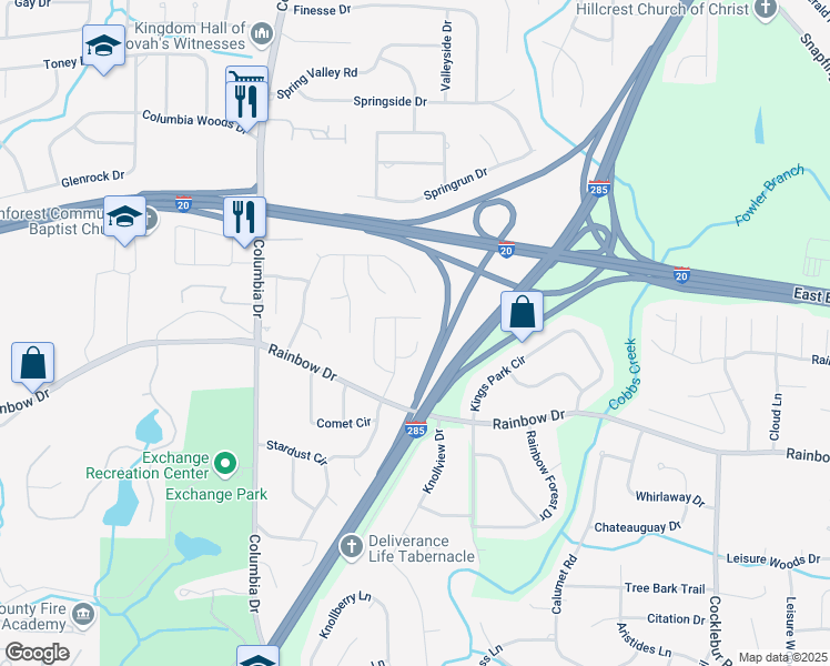 map of restaurants, bars, coffee shops, grocery stores, and more near 3530 Kingsbrooke Court in Decatur
