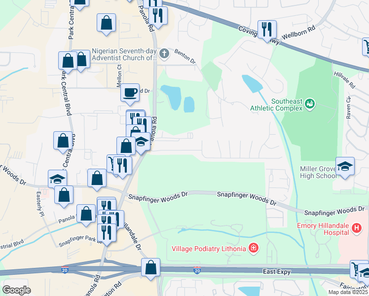 map of restaurants, bars, coffee shops, grocery stores, and more near 5332 Shirewick Drive in Lithonia