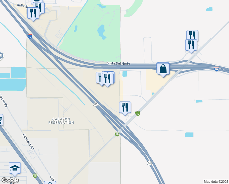 map of restaurants, bars, coffee shops, grocery stores, and more near 46605 Dillon Road in Coachella