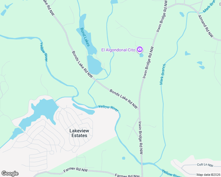 map of restaurants, bars, coffee shops, grocery stores, and more near 2573 Bonds Lake Road Northwest in Conyers
