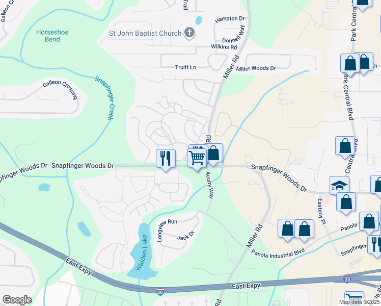 map of restaurants, bars, coffee shops, grocery stores, and more near 4002 Treecrest Parkway in Decatur