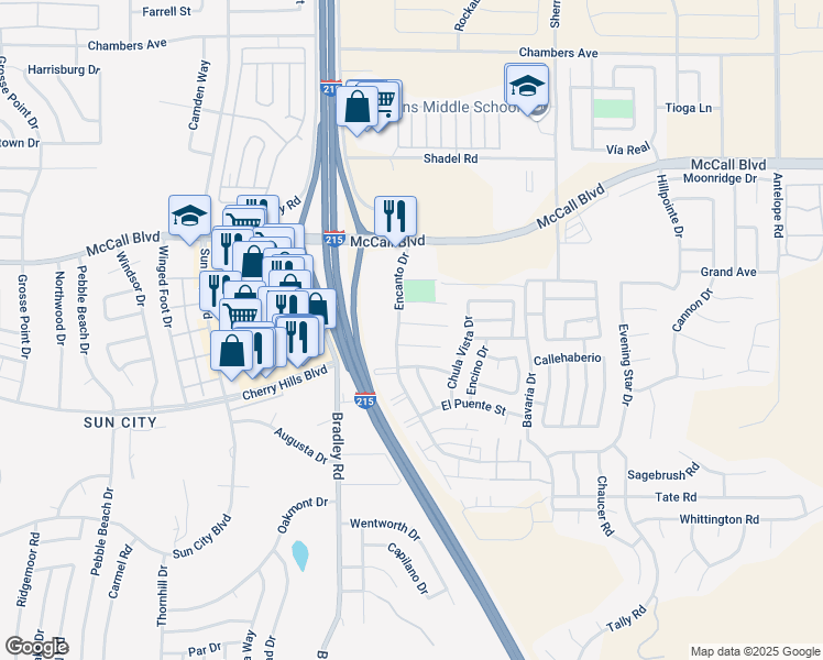 map of restaurants, bars, coffee shops, grocery stores, and more near 27177 Paloma Way in Menifee