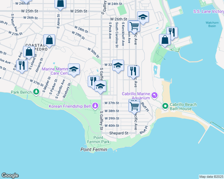 map of restaurants, bars, coffee shops, grocery stores, and more near 3437 South Peck Avenue in Los Angeles