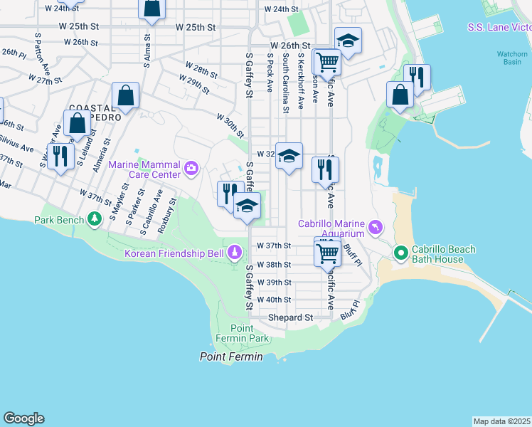 map of restaurants, bars, coffee shops, grocery stores, and more near 3437 South Peck Avenue in Los Angeles