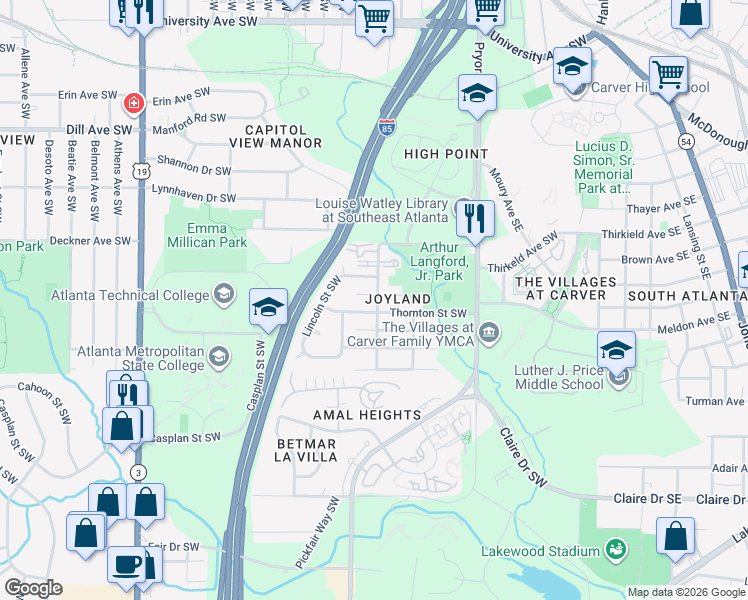 map of restaurants, bars, coffee shops, grocery stores, and more near in Atlanta