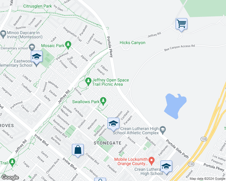 map of restaurants, bars, coffee shops, grocery stores, and more near 59 Stanza in Irvine