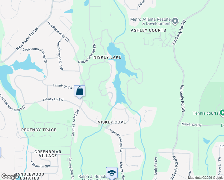 map of restaurants, bars, coffee shops, grocery stores, and more near 1692 Niskey Lake Trail Southwest in Atlanta