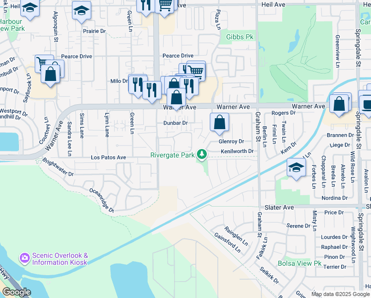 map of restaurants, bars, coffee shops, grocery stores, and more near 5145 Tortuga Drive in Huntington Beach