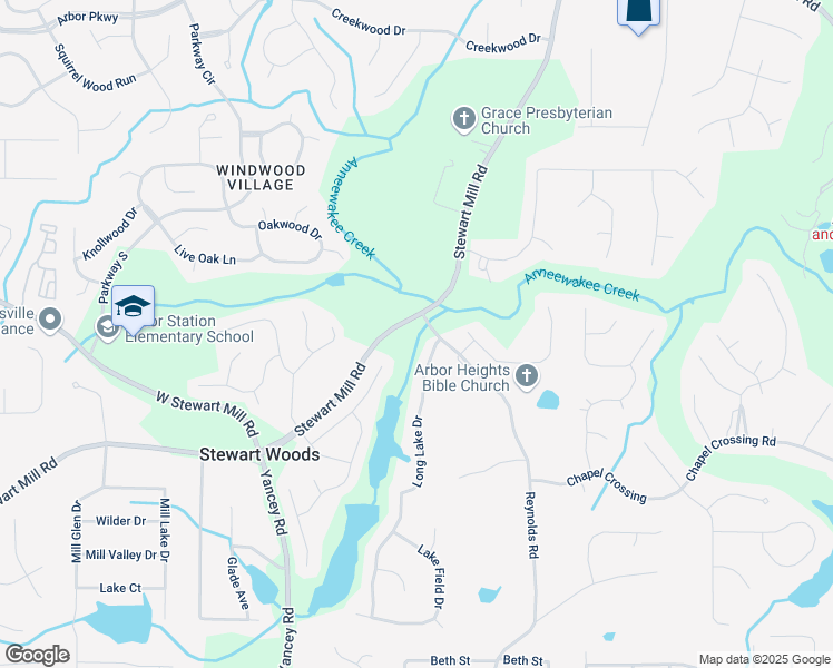 map of restaurants, bars, coffee shops, grocery stores, and more near Stewart Mill Road in Douglasville