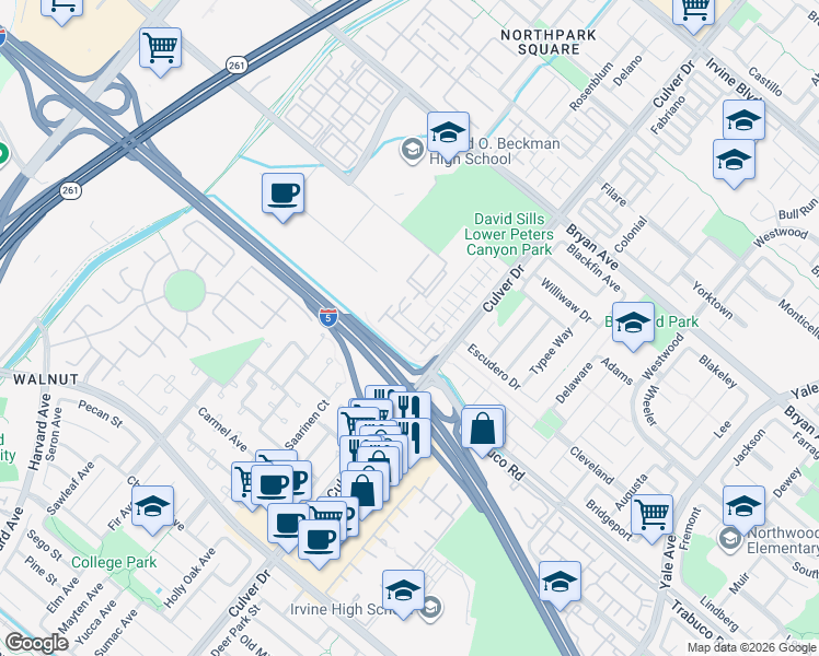 map of restaurants, bars, coffee shops, grocery stores, and more near 64 Trailing Vine in Irvine