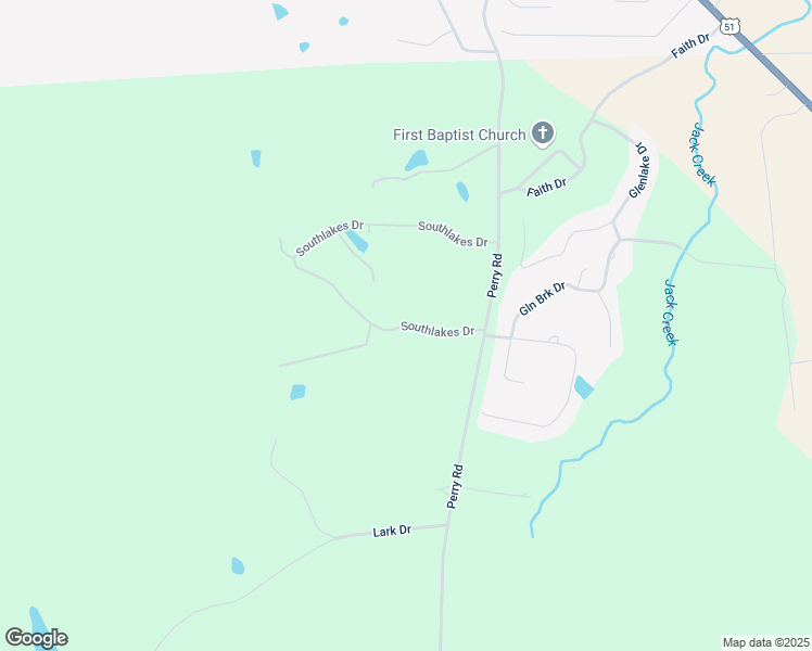 map of restaurants, bars, coffee shops, grocery stores, and more near Southlakes Drive in Grenada County