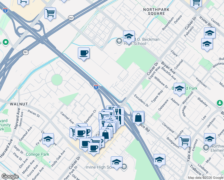 map of restaurants, bars, coffee shops, grocery stores, and more near 62 New Season in Irvine