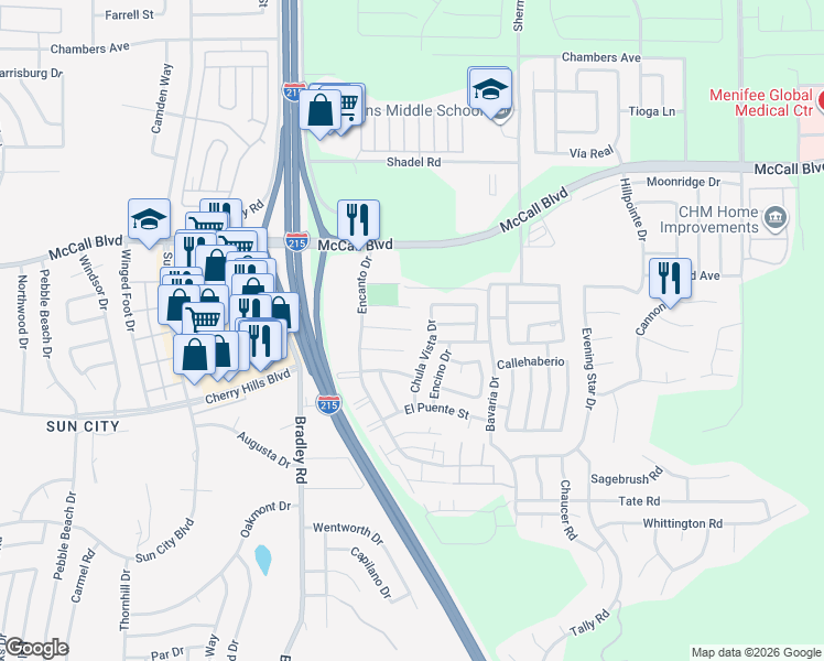 map of restaurants, bars, coffee shops, grocery stores, and more near 27250 Paloma Way in Menifee