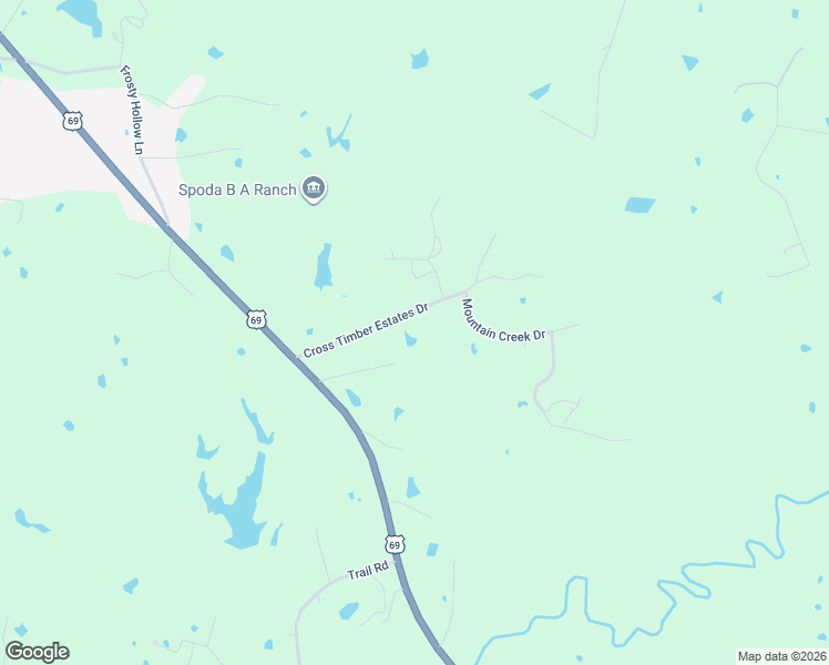map of restaurants, bars, coffee shops, grocery stores, and more near 312 Cross Timber Estates Drive in Denison