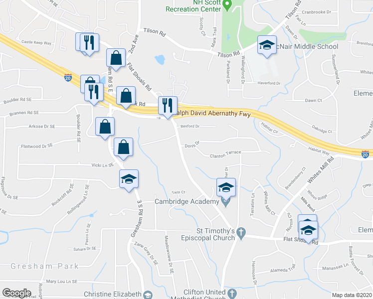 map of restaurants, bars, coffee shops, grocery stores, and more near 2111 Doris Drive in Decatur