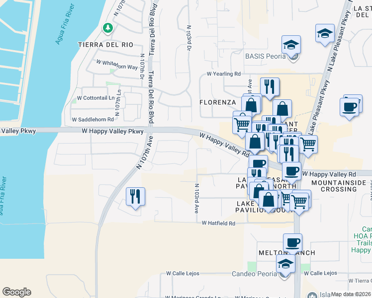 map of restaurants, bars, coffee shops, grocery stores, and more near 10398 West Swayback Pass in Peoria