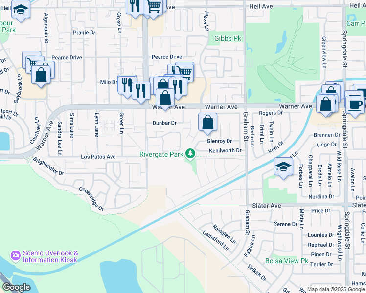 map of restaurants, bars, coffee shops, grocery stores, and more near 17202 Corbina Lane in Huntington Beach