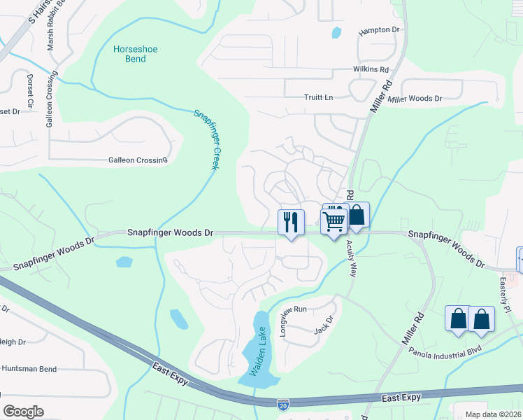 map of restaurants, bars, coffee shops, grocery stores, and more near 2547 Terrace Trail in Decatur