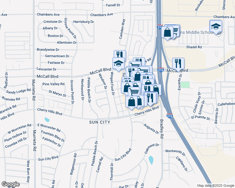 map of restaurants, bars, coffee shops, grocery stores, and more near 28096 Winged Foot Drive in Menifee