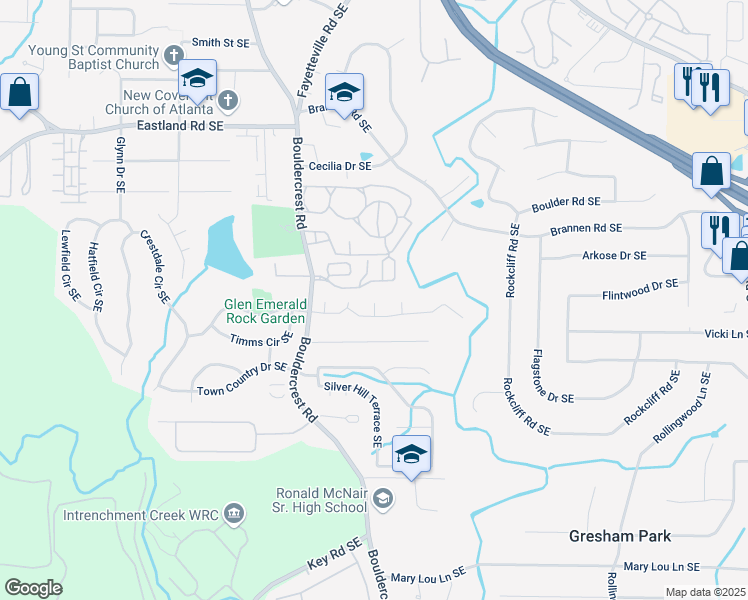 map of restaurants, bars, coffee shops, grocery stores, and more near 2600 Clifton Downs Trail in Atlanta