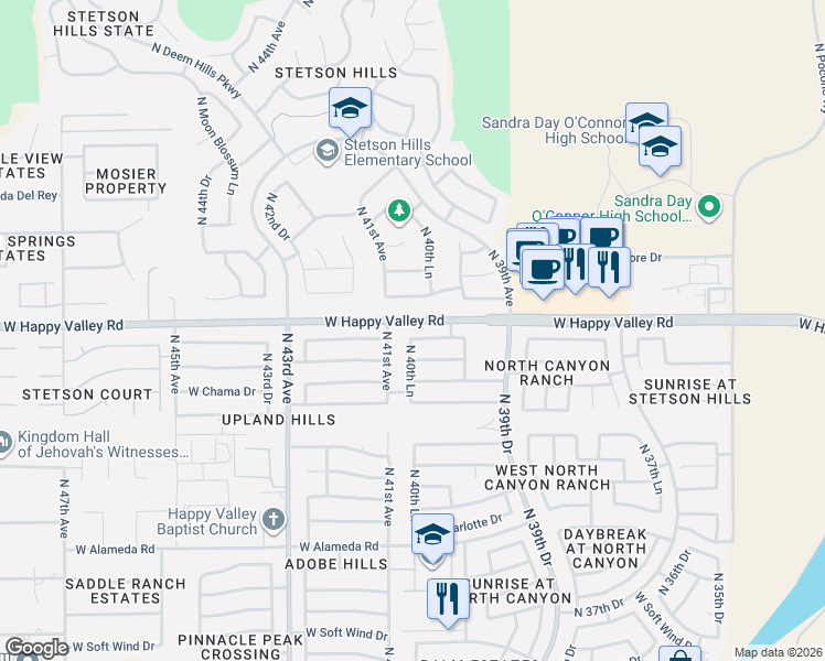 map of restaurants, bars, coffee shops, grocery stores, and more near 4060 W Villa Linda Dr in Glendale