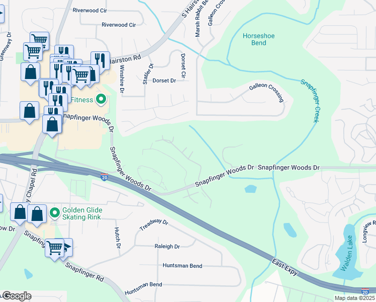 map of restaurants, bars, coffee shops, grocery stores, and more near 309 Friendly Hills Drive in Decatur