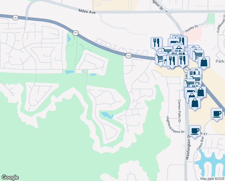 map of restaurants, bars, coffee shops, grocery stores, and more near 77790 Cherokee Road in Indian Wells